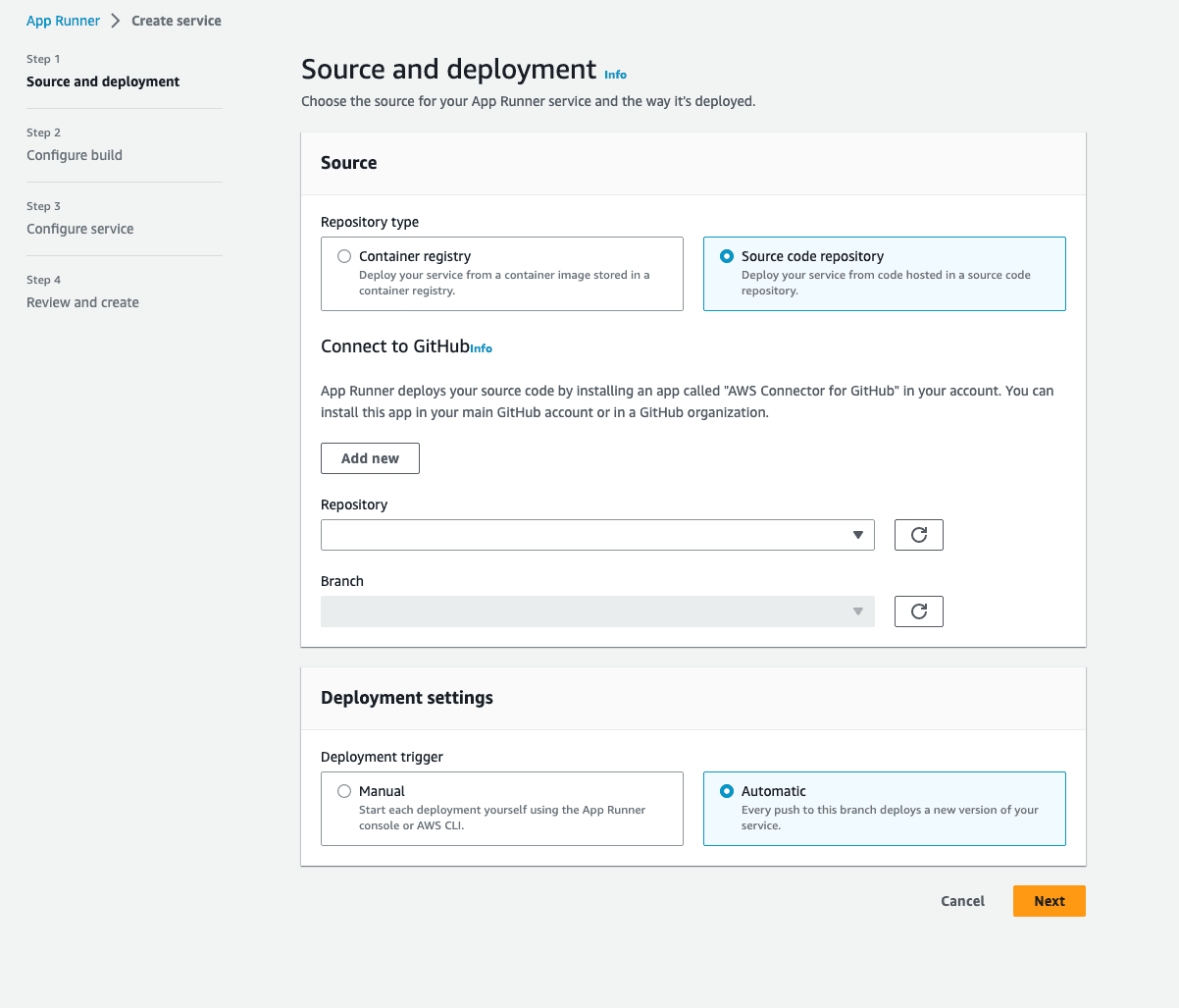 AppRunner Creation Page