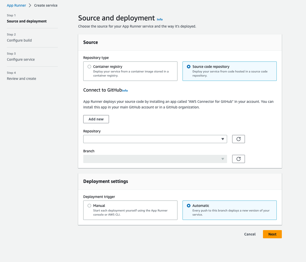 AppRunner Creation Page