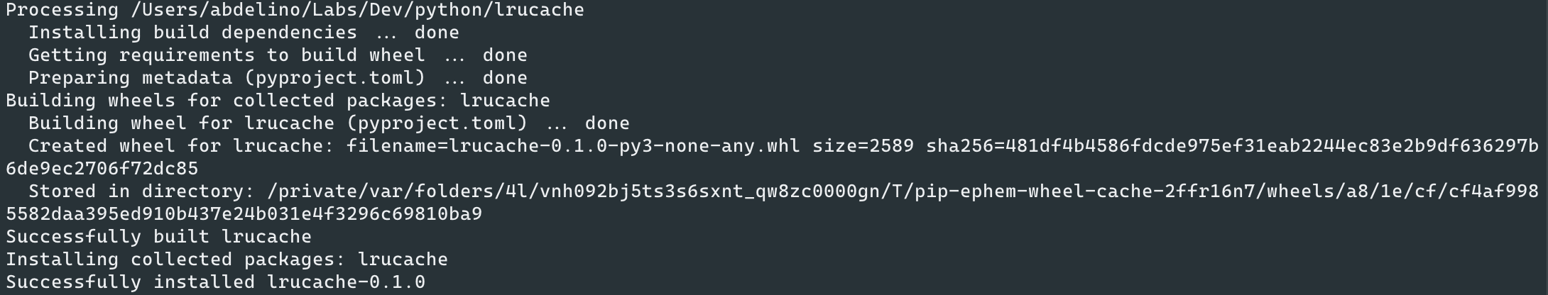 Output of installation